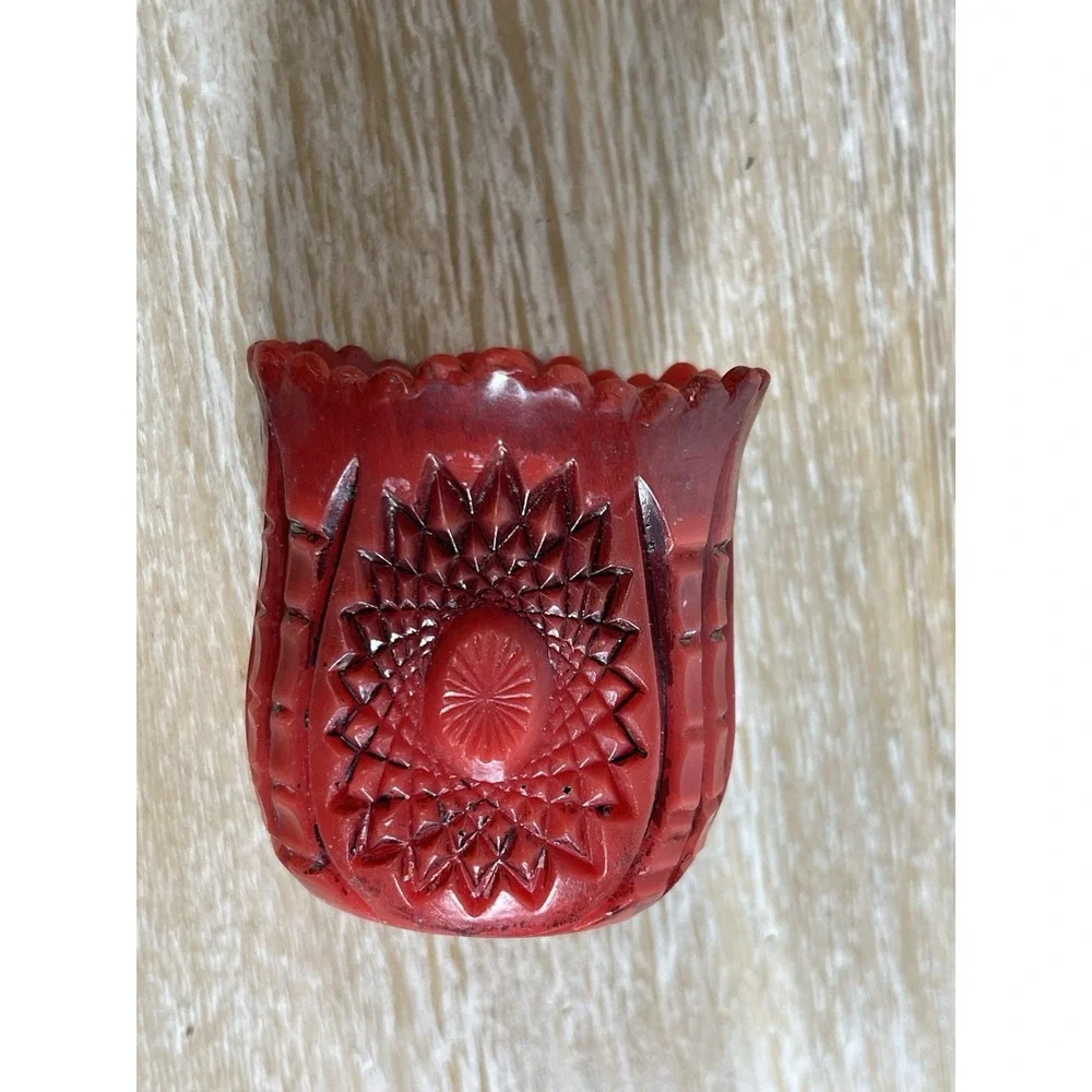 Vintage Red Floral Embossed Motif‎ Sculptured Carved Gothic Wax Candle